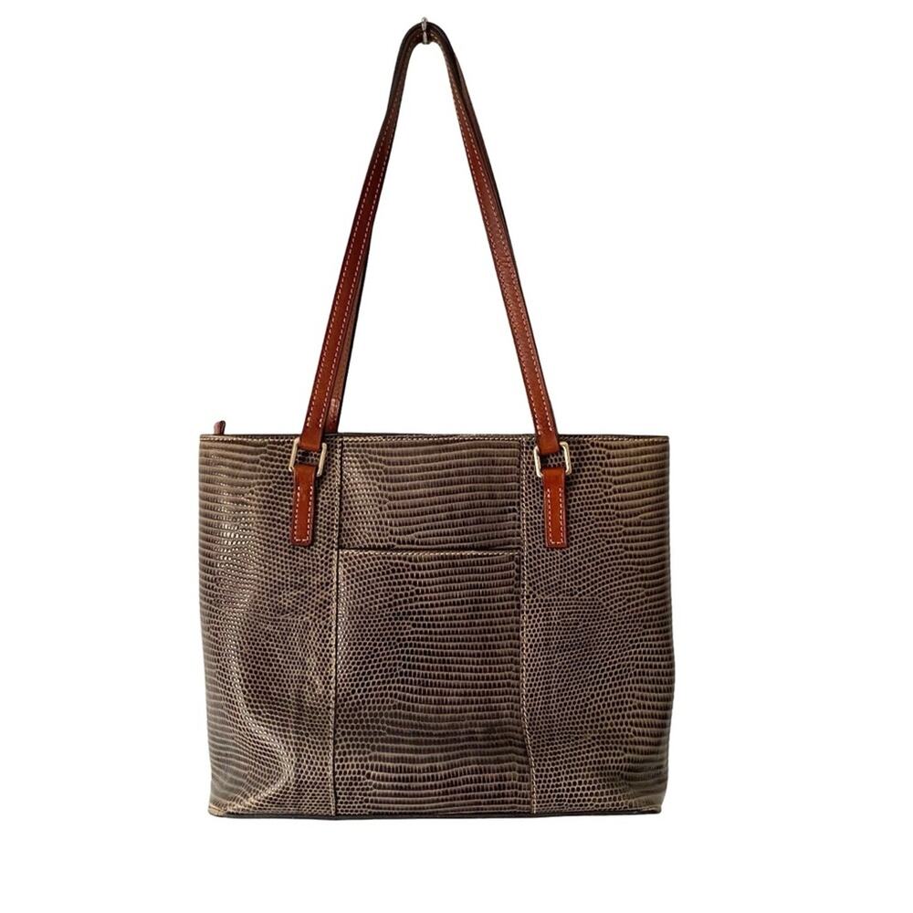 Dooney & Bourke Brown Gray Leather Lizard Embossed Tote Bag Purse - Picture 4 of 10
